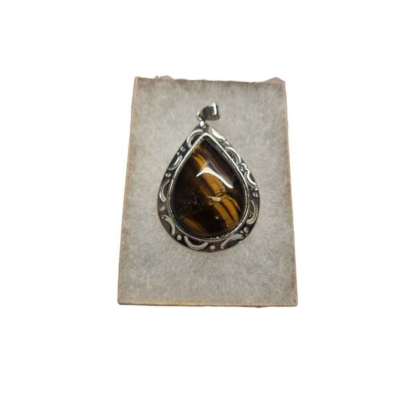 Tear Drop Tigers Eye Pendant with Metal Alloy Setting - Picture 1 of 2